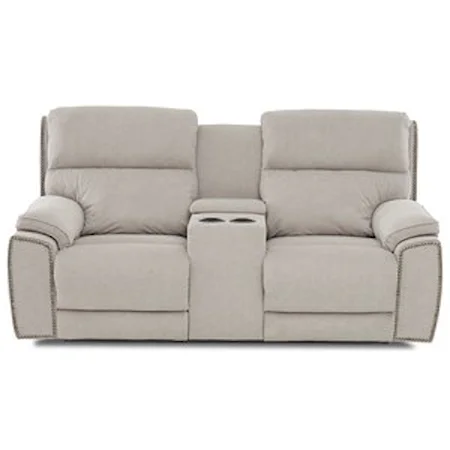 Power Reclining Nailhead Console Loveseat with Power Head/Lumbar and USB Charging Ports